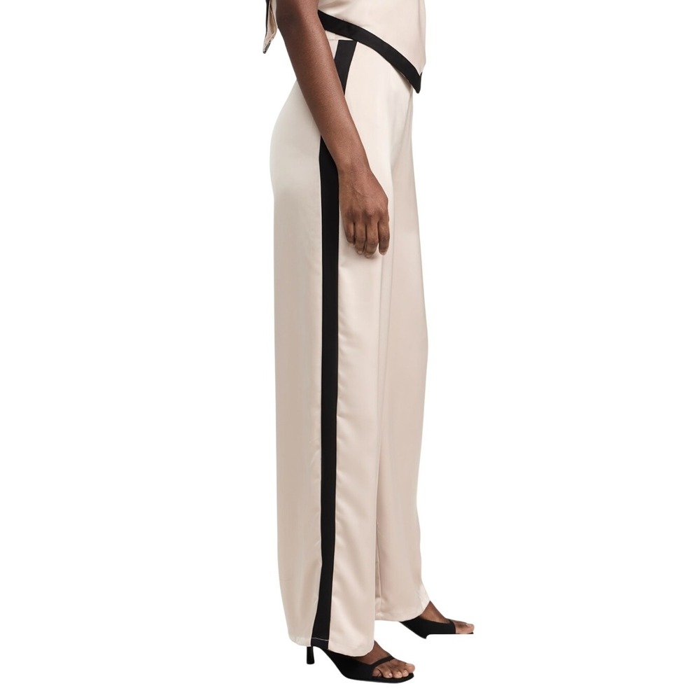 Seven Wonders Tuner Pants Wide Leg Pants Black‎ Stripe High Waist Satin Trousers